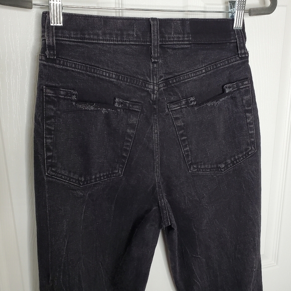 Abercrombie & Fitch Black Ultra High Rise Distressed Ankle Straight Leg Jeans - Picture 6 of 8